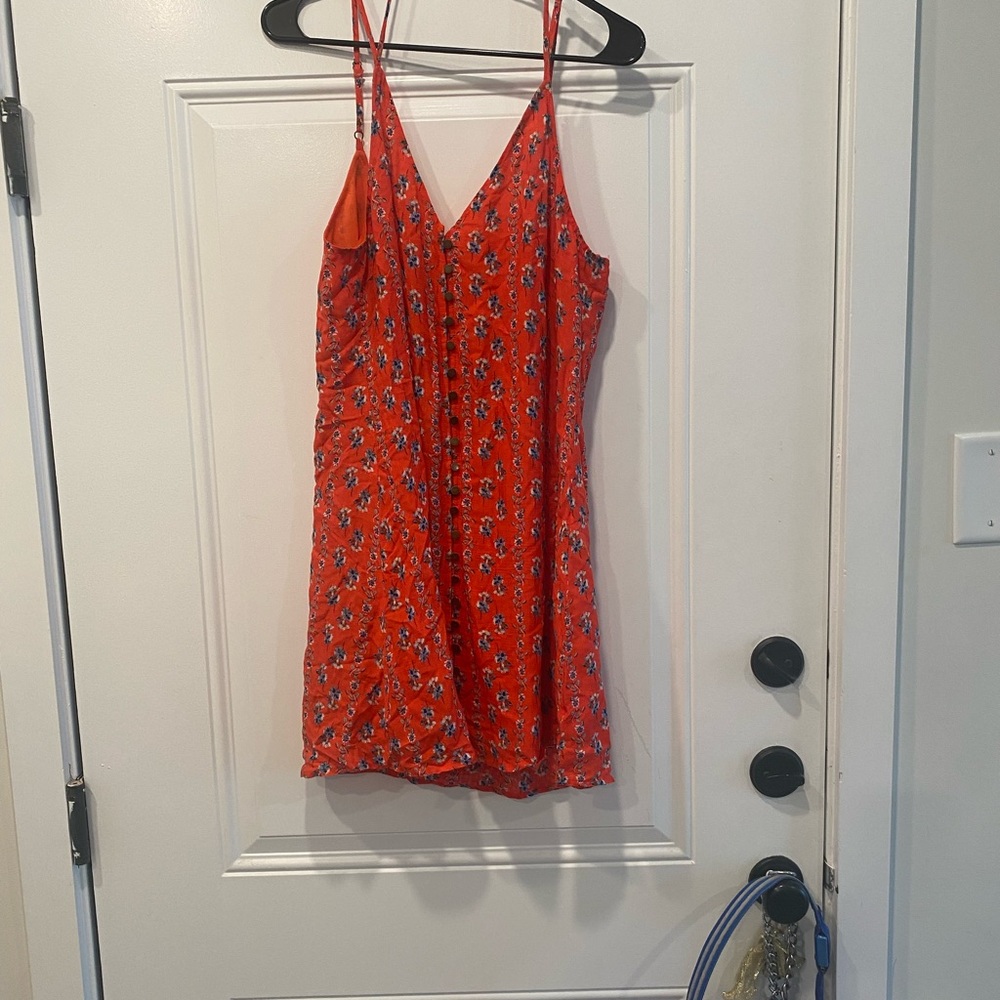Red with floral print mini tank dress